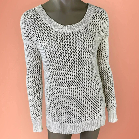 W118 by Walter Baker Cream Open Knit Pullover Sweater Women Size S Gold Thread - Picture 1 of 16